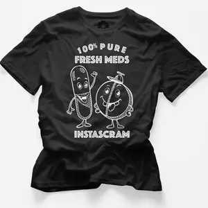 InstaScram - Funny "Fresh Meds" Cartoon T-Shirt - 100% Pure Comfort, Quirky Pill & Tablet Design, Women's Top - Womenswear, Tops, Crewneck, Casual, Streetwear, Summer Cap Tee Cotton Breathable Fit Everyday Original