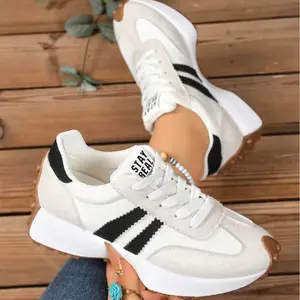 Women's low-top sneakers - lace-up casual shoes with PU cushioned soles, suitable for everyday wear, workouts, and office attire, featuring a comfortable year-round design with stylish striped patterns  sneakers collection 2