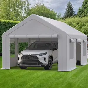 Heavy Duty 12x20 FT Portable Carport Canopy Garage Tent – Waterproof Outdoor Storage Shelter with Removable Walls, 6 Doors and Windows, UV Resistant – All-Season Protection for Cars, Trucks, Boats, RVs, Equipment, White