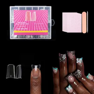 ELSAGIRL Duck Nail Tips, 240pcs Short Curved Nail Tips Full Cover 12 Sizes Clear Duck Nails Press on Crystal Ducks Feet False Nails Extension French Soft Gel Fan Tips for Y2K Salon DIY - 22MM