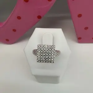(R23) Silver Shining Square Ring with Rhinestone for Women