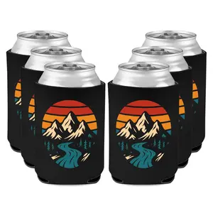 Mountain & River Pattern Can Cooler, Insulated Drink Sleeve for Soda & Beer, Can Cover for Outdoor Camping Party