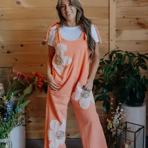 Papaya Floral Jumpsuit - Orange Color with Floral Embroidery, Casual Style, Perfect for Summer