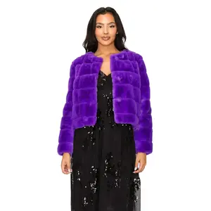 CLAIBORNE LONG SLEEVE FAUX FUR JACKET Purple Mardi Gras