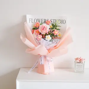 Handmade Crochet Flower Bouquet, Faux Rose Bouquet, Tulip Rose Fluffy Flowers, Perfect for Valentine's Day, Birthday, Anniversary, Mother's Da