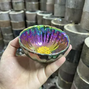 Rainbow - Hued Jianzhan Tea Bowl with Golden Flower Center-084