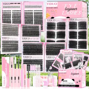 YIDUO Eyelash Cluster Set 30D-100D+3D Effect+Manga+Bottom  Lash Cluster Kit 5-18mm Cluster Eyelash Extension Set 1952 Pcs D Curvature,With Lash Bond and Seal, Eyelash Remover, eyelash Tweezers, eyelash curler, and eyelash brush—for easy DIY at home.