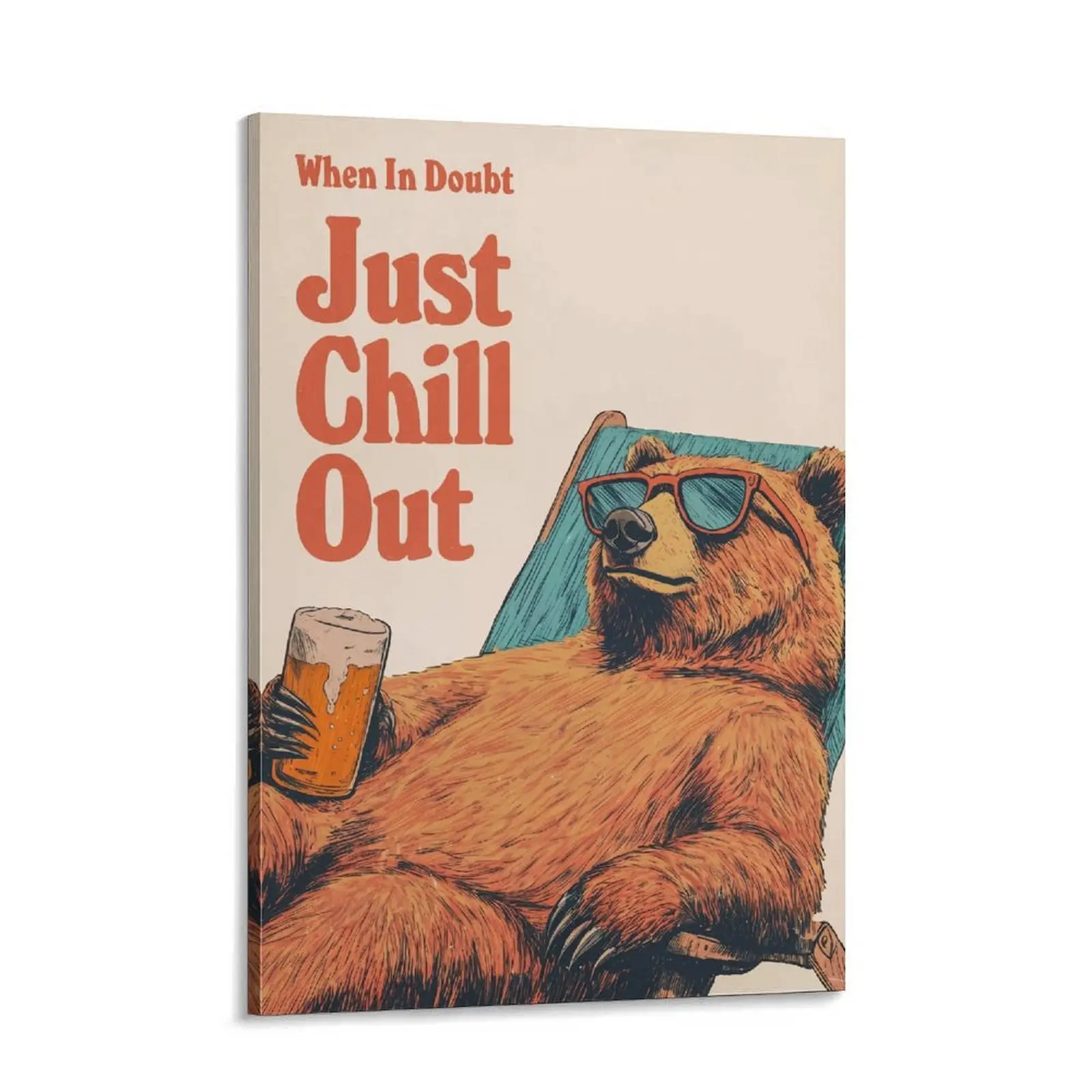 Retro Bear Drinking  Print, Funny Chill Out Poster, Vintage Bar Art, Cool Animal Wall Art, Cabin Decor, Gift for  Lovers, Pub Sign beer