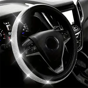 Universal 15 Inch Sparkling Rhinestone Leather Car Steering Wheel Cover, Unisex Gift, Affordable Car Accessories