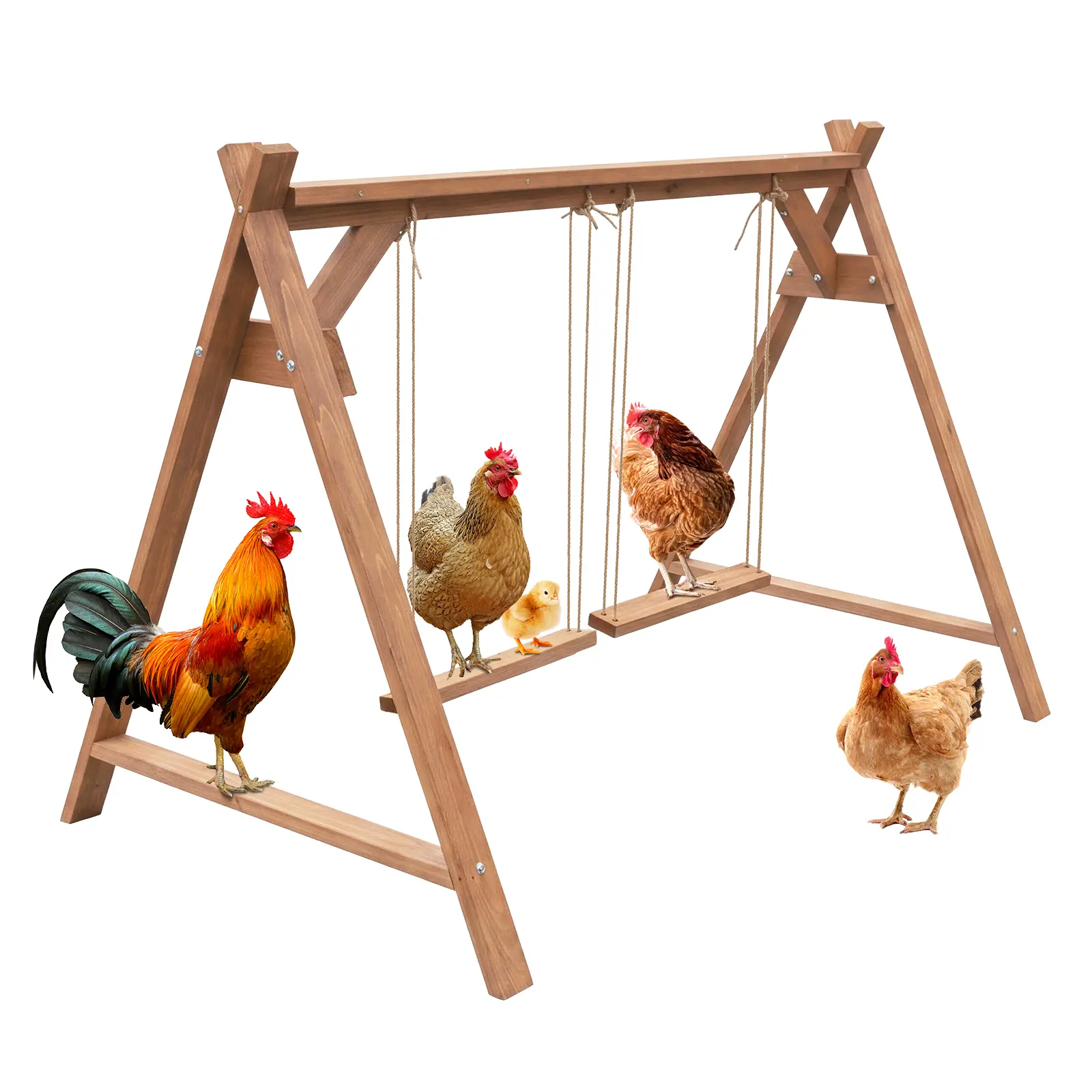 Sturdy Cedar Wooden Bird Perch Ladder with Swing – Easy Assembly Roosting Ramp for 6-8 Chickens – Promotes Healthy Exercise – Sturdy Outdoor Poultry Coop & Bird Cage Accessory