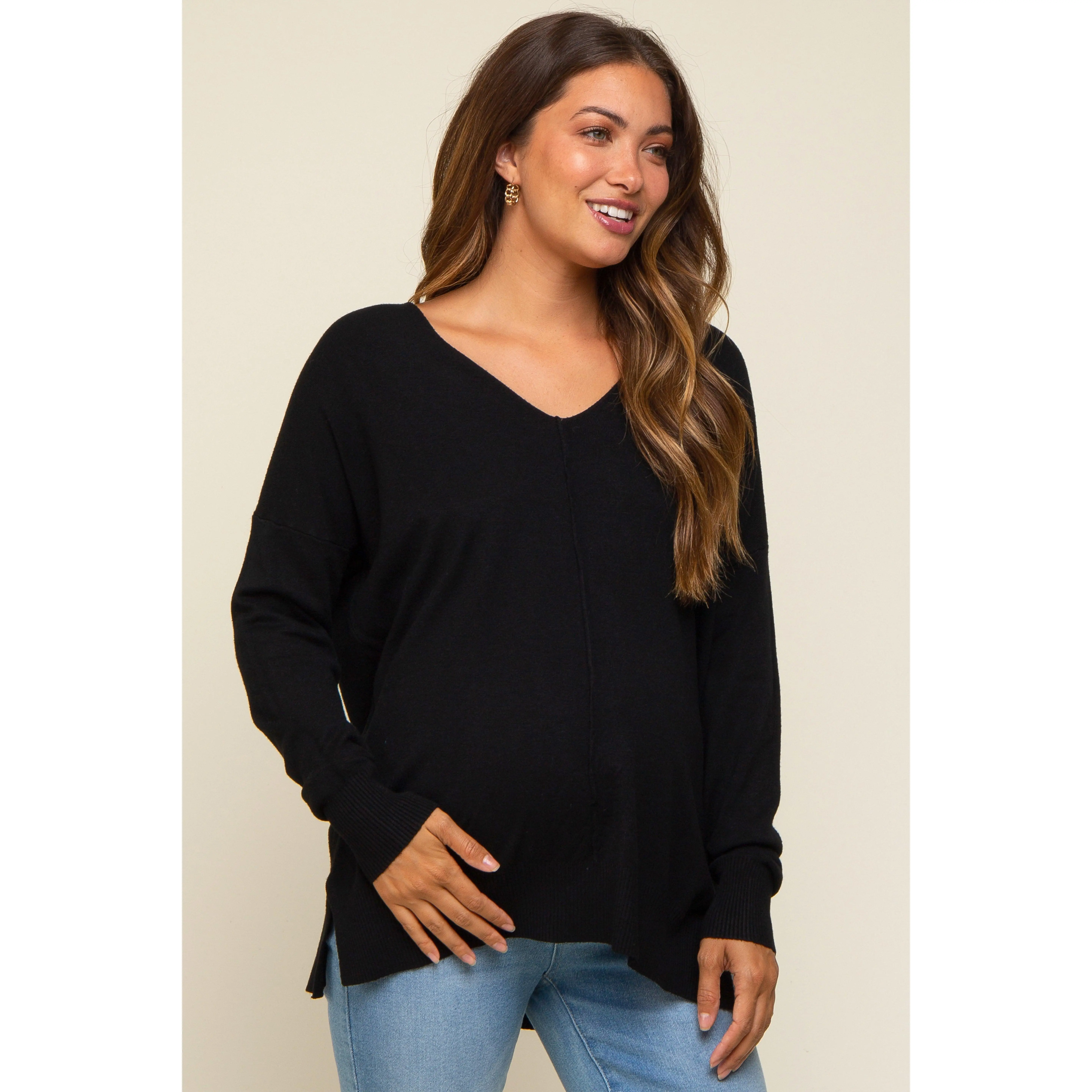 Maternity Knit Sweater, Long Sleeve Crew Neck Pullover with Side Slits, Soft & Cozy Pregnancy Top, Maternity Top, Prenatal Maternity Clothing