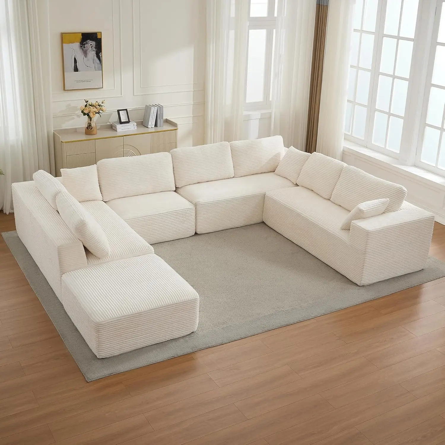 Beige-6 Seater - Left Facing Chaise