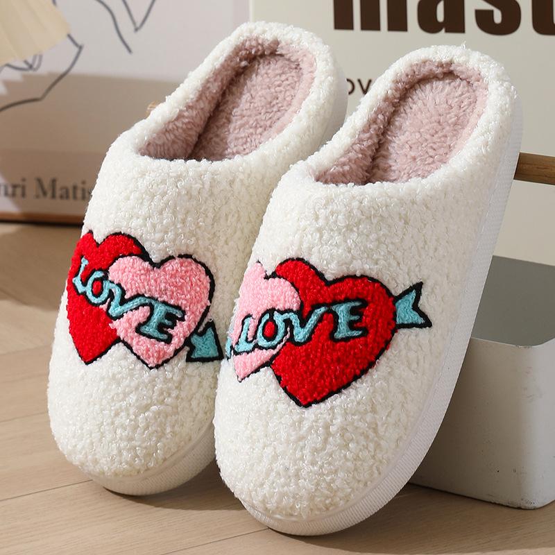 Women's Men's Cute Fuzzy Heart Slippers Memory Foam Fluffy Couple Slippers Cozy House Indoor Outdoor Shoes
