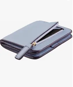 Women’s Small Slim Leather Wallet with RFID Protection, Compact Bifold Mini Purse with Clear ID Window