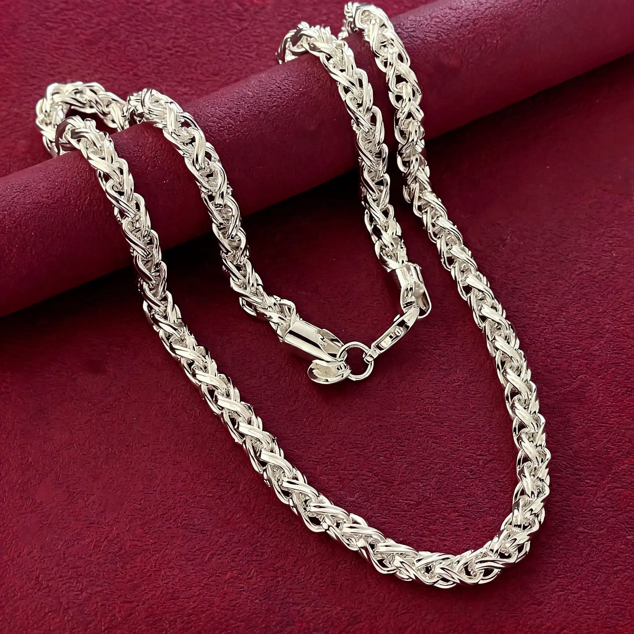 Unisex 925 Silver-Plated Braided Hip-Hop Street Style Necklaces, Heavy-Duty Lobster Clasp, Antitarnish Finish, Sturdy, Easy to Wear, Hypoallergenic, Shiny, Everyday Accessory