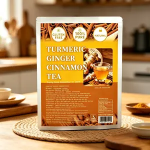 Premium Turmeric Ginger Cinnamon Herbal Tea Bags, 60/120 Count Eco-Friendly Sugar-Free Caffeine-Free Vegan Loose Leaf Anti-Inflammatory Natural Flavor Beverage