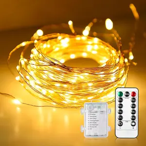 Fairy Lights Battery Operated with Remote, 33Ft 100 LED Battery Powered String Lights with Timer, Outdoor Waterproof 8 Modes Twinkle Lights for Bedroom Indoor Christmas Decor Warm White