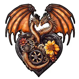 Unique Mechanical Heart-Shaped Double-Headed Dragon Wooden Jigsaw Puzzle, Irregular Animal Design Puzzle for Adults, Perfect Holiday Gift and Modern Home Decor