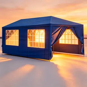 Patio Wedding Camping Backyard Party, 10'x20' Blue Waterproof Canopy with 6 Removable Sidewalls, Outdoor Gazebo Tent