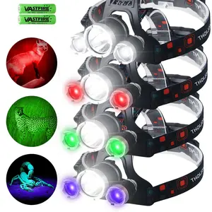 Rechargeabe LED Headlamp With White/Red/Green/UV Light, 4 Modes Super Bright USB Head Lamp, Headlight for Adults USB Outdoor Fishing Camping Adjustable Flashlight High Powered Flashlight