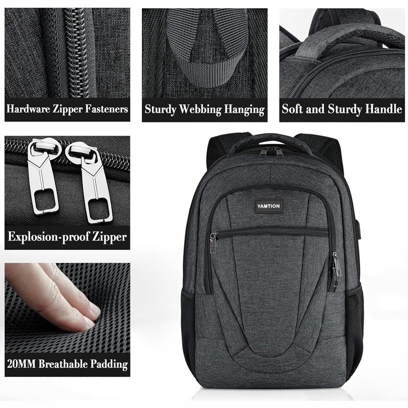 YAMTION Laptop Backpack with USB Port | Water Resistant Travel Daypack with Hidden Anti-Theft Pocket