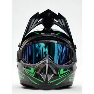 ATV Helmet Adult Black Green Lightning DOT Full Face Dirt Bike Helmet Set with Goggles Gloves Mask Motocross Helmet for Electric Bicycle E-Bike Scooter Racing Helmet Men Women Windproof Breathable Safety Gear