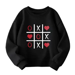 Boys Girls Valentines Sweatshirt Toddler Tic-Tac-Toe game Graphic Long Sleeve Raglan Little Kids Top 2-13Y,Valentine's Day gifts, Valentine's Day children's clothing