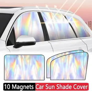 New Laser Colorful Magnetic Car Sunshade Curtain, Non-Transparent Titanium Silver Reflective Sun Block, Side Window Shade for Cars