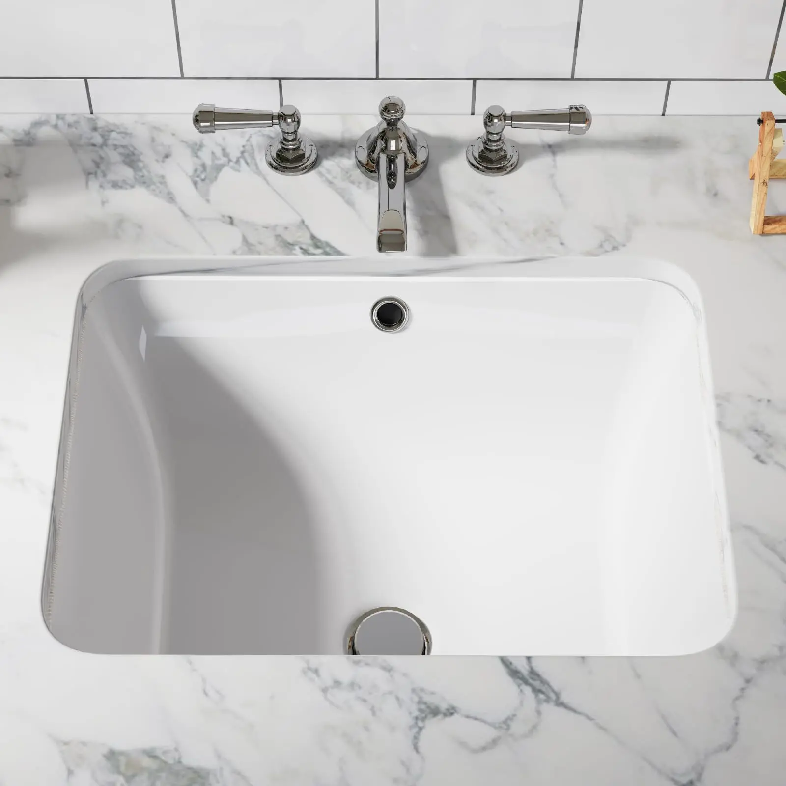 High-Gloss Finish Rectangular Ceramic Sink, 22"x16" Undermount Vessel Sink with Overflow, Included Hardware, Ideal for Commercial-Office Furniture Use