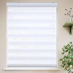 Roller Shades Zebra Blinds for Indoor Windows Cordless Day and Night Light Filtering Dual Layer Roller Window Blinds & Shades, Easy to Install, Size 52" W x 72" H, White