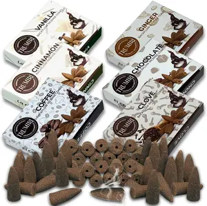 Gourmet - Backflow Incense Cones for Waterfall - Scented Inscents-Cones - Cinnamon, Vanilla, Coffee, Chocolate, Clove, Ginger - Insiensos Aromaticos - 6x10=60 Large Variety Pack