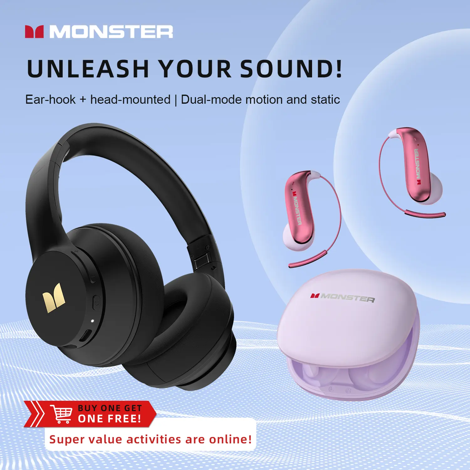 Black Headphone + Purple Earbuds