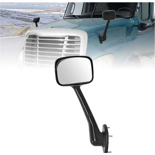 HECASA Front Left Black Hood Mirror Compatible with 2008-2017 Freightliner Cascadia, Left Hood Mirrors Cap Cover, Trucks Pickup Manual Hood Mirror, Driver Left Side, Black+Clear Car Accessories Automotive
