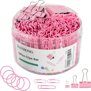 Pink Binder Clips Paper Clips,380 PCS Assorted Sizes Paperclips Paper Clamps Rubber Bands for Files, Papers, Home Supplies (Pink) DANRONG