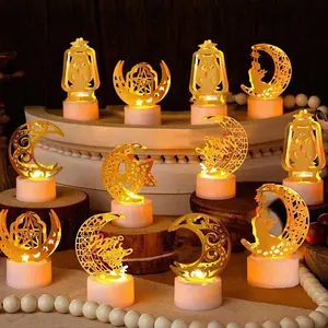 Mini Ramadan Candle Lanterns, Moon Star LED Electronic Candles, Iron Art Creative Decorations, Home Holiday Atmosphere Night Light, Mood Decorative Lights