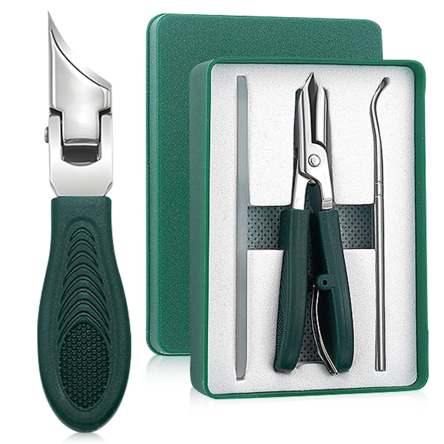 Eagle Beak Beveled Nail Clippers, 3Pcs Wide Jaw Opening Anti-Splash Slanted Nail Clipper, Long Handle Wide Jaw Opening Anti-Splash Slanted Edge Nail Clipper for Thick Nails,Seniors&Ingrown Care(Green)