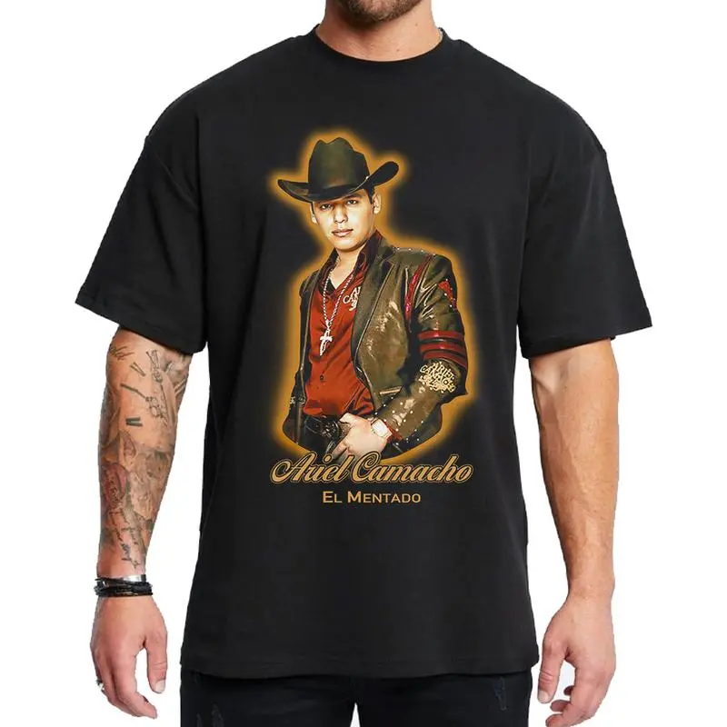 Men's Cotton Short-Sleeve T-Shirt - Ariel Camacho El Mentado Vintage Corrido Mexican Music Tee, Retro Cowboy Graphic, Menswear Fan Merch, Casual Streetwear Top