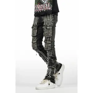Frey Black Stacked Flare Jean