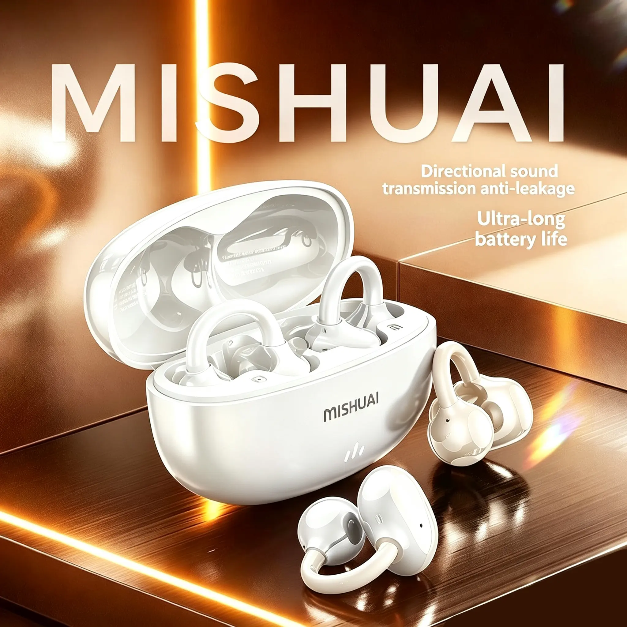 MISHUAI open-back Bluetooth headset supports Bluetooth 6.0, 720° surround sound, a clip-on design for comfortable wear, and a smart voice assistant, making it suitable for office work, exercise, study, and voice calls.