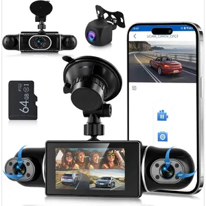 1080P 360° Car Dash Cam with 5GHz WiFi, 4 Cameras (Front and Rear), 8 IR Night Vision, 3-Inch IPS Touchscreen, Loop Recording, G-Sensor, Dash Cam with 64G Card