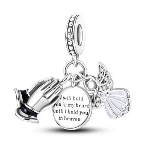 MULA Remembrance Pendant with Prayer Hands & Angel Wings Design, Women's Anti-Allergic Faith Charm with Engraved Message for Daily Wear, Charms & Pendants, Personalized Jewelry, Collectibles, Celestial Aesthetic