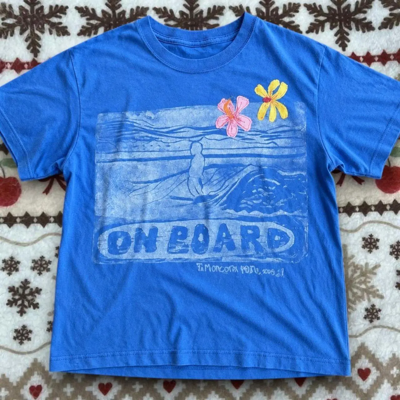 On Board Surfing Surfer Graphic T shirt and Baby Tee | Vintage 90s Aesthetic Hawaii Hibiscus Flower Streetwear | Cute Summer Beach Tropical Graphic Tee