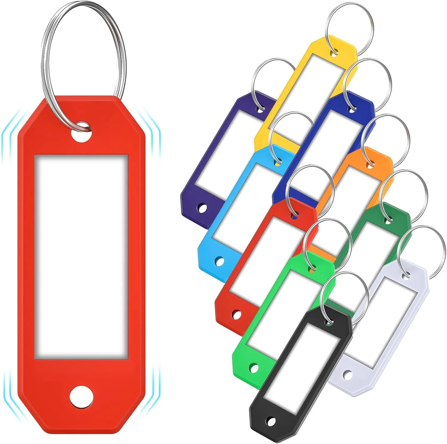 Hexagon Key Tags with Labels – 10 Pack Color-Coded Keychain Tags with Ring, Writable Label Window for Key Organization, ID and Name Tags for Home or Office