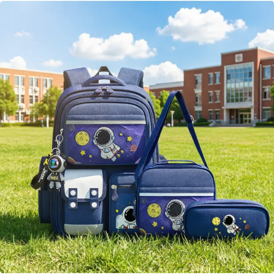 Back to School Season, Outdoor Student Commuter Backpack, Cartoon Astronaut Starry Sky Schoolbag Three-Piece Set, Astronaut Large-Capacity Backpack with Handbag And Pencil Case, Astronaut Pendant Keychain Backpack, Perfect Back-To-School Gift.