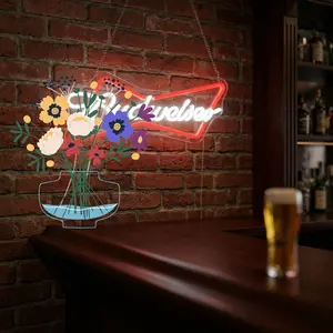 Classic Red Bow Beer Neon Light - USB-Powered Dimmable Whimsical Illuminated Lighting Novelty Lighting, 16.93×7.87in Secret Base Wall Decor, Home Bar Retro Lamp, Father’s Day Gift for Men/Husband, Whimsical Novelty Lighting