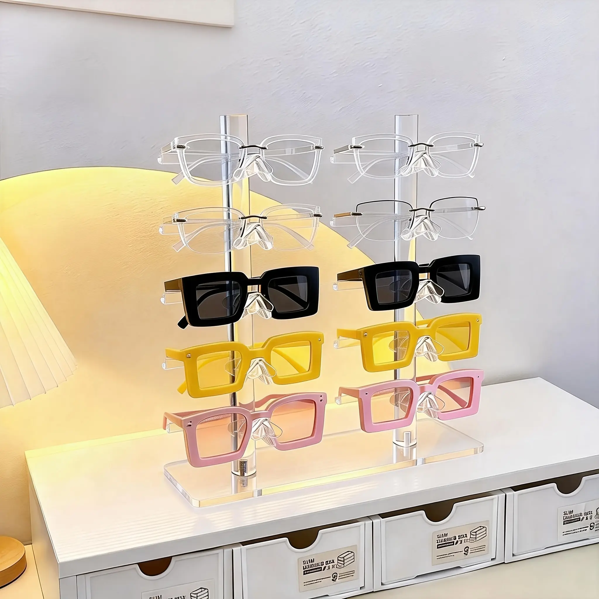 1pc Multi-Layer Acrylic Eyeglass Display Rack, Packable Tie Rack for Glasses, Glasses, Myopia Glasses, Sturdy for home and Optical Store Storage Organizer, Space Saving Organizer, Storage Accessories, Durable PMMA Frame, No Assembly Required