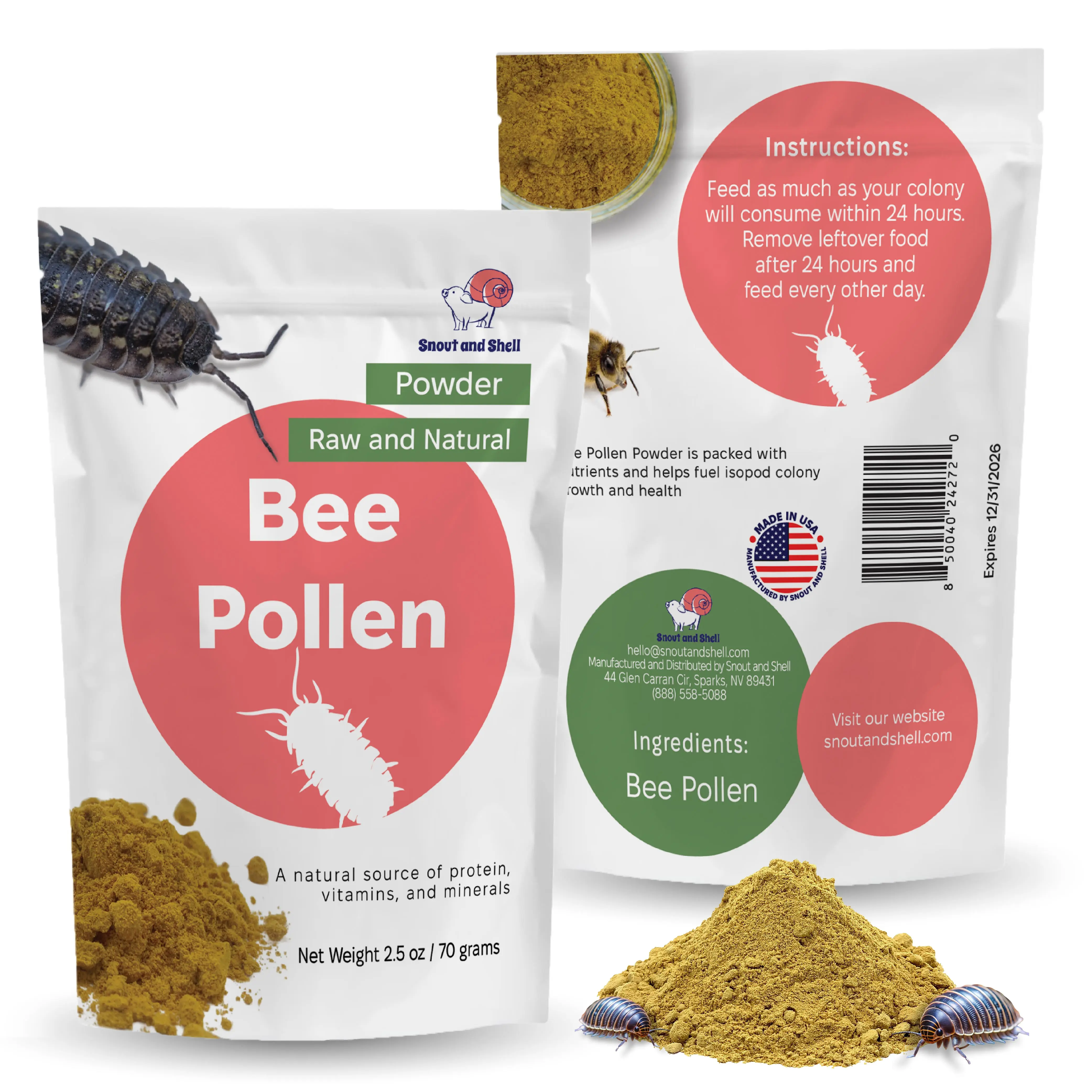 Bee Pollen Powder for Isopods – 100% USA-Sourced Natural Bug and Insect Supplement – Breeding Support for Bioactive Enclosures – Fine Powder Clean-Up Crew Food – 2.5 oz