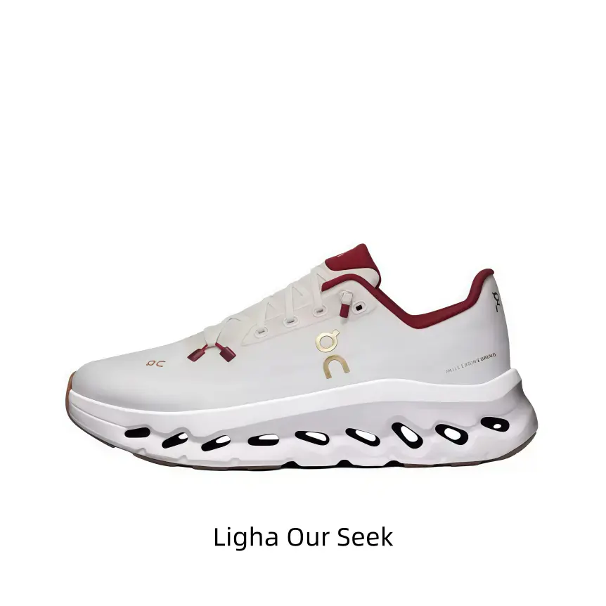 White running shoes burgundy accent hollow thick cushioned outsole, lightweight breathable for daily jogging commuting outdoor walking trips