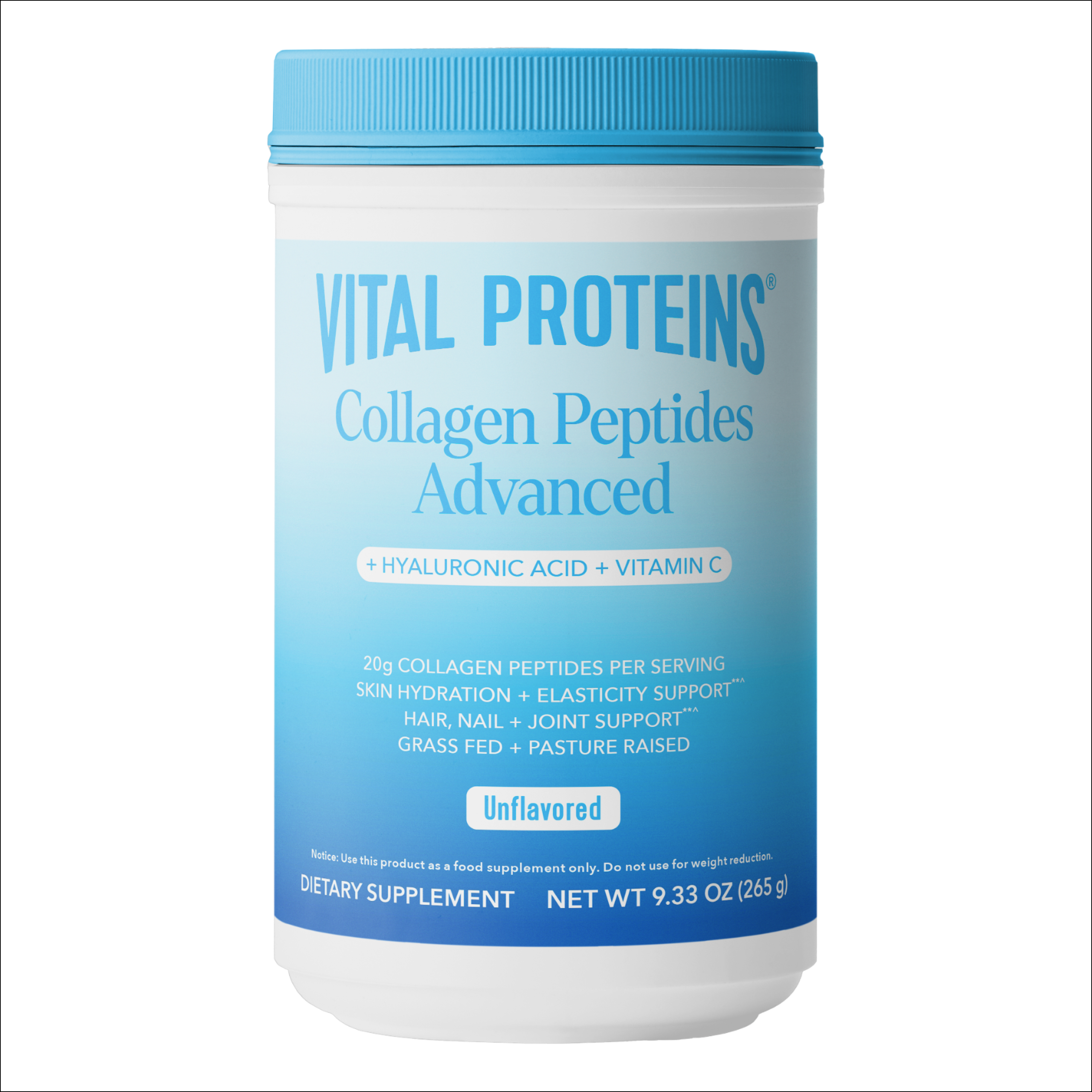 Vital Proteins Collagen Peptides Advanced - Unflavored, 9.33 oz | Powder Dietary Supplement | Hydrolyzed Collagen with Hyaluronic Acid and Vitamin C