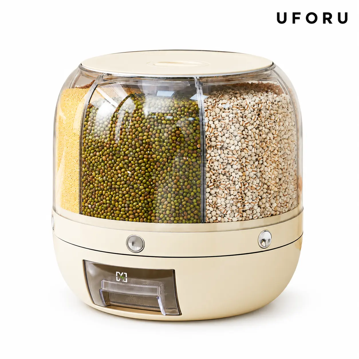 UFORU Moisture-Proof Grain Dispenser with lid, Proof & Insect-Proof, Durable Plastic,360°Rotating Design, Multi-GridGrain Storage Container Perfect for Rice, Grains, Cereals, Flour, Pet Food & Mini Candies  Kitchen Gadgets Kitchenware Home.